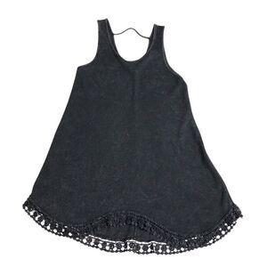 Indigo Threads Co Top S Black Tunic Dress Waffle Knit Crochet Hem Boho Grunge